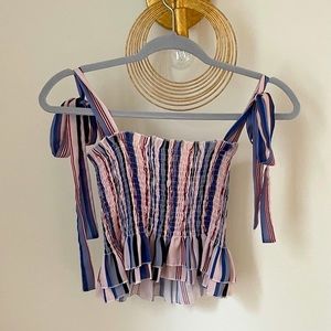 Smocked Frill Crop Top with Bow Tie Tank Top Straps - Size Small